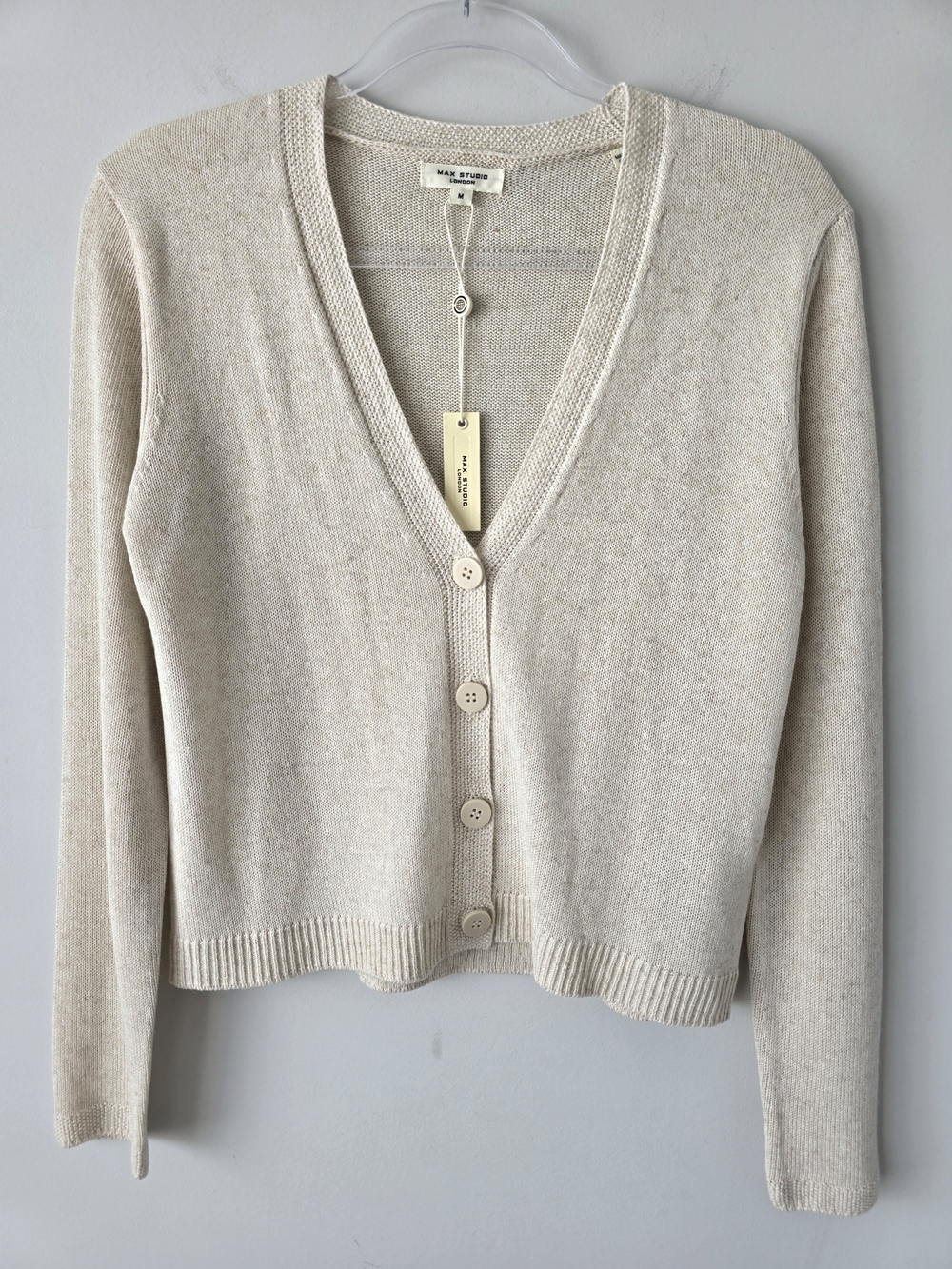Max Studio Cropped V-neck Button Front Cardigan M Cream NWT